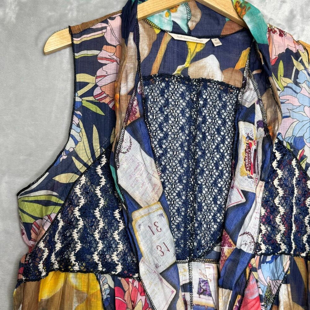 Soft Surroundings Vest Womens Medium Mixed Print Lace Sequin Boho Art to Wear - Picture 3 of 10
